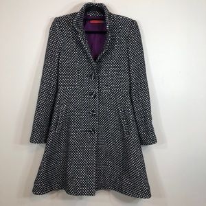 Alice+Olivia Wool Blend Black/White Dotted PeaCoat